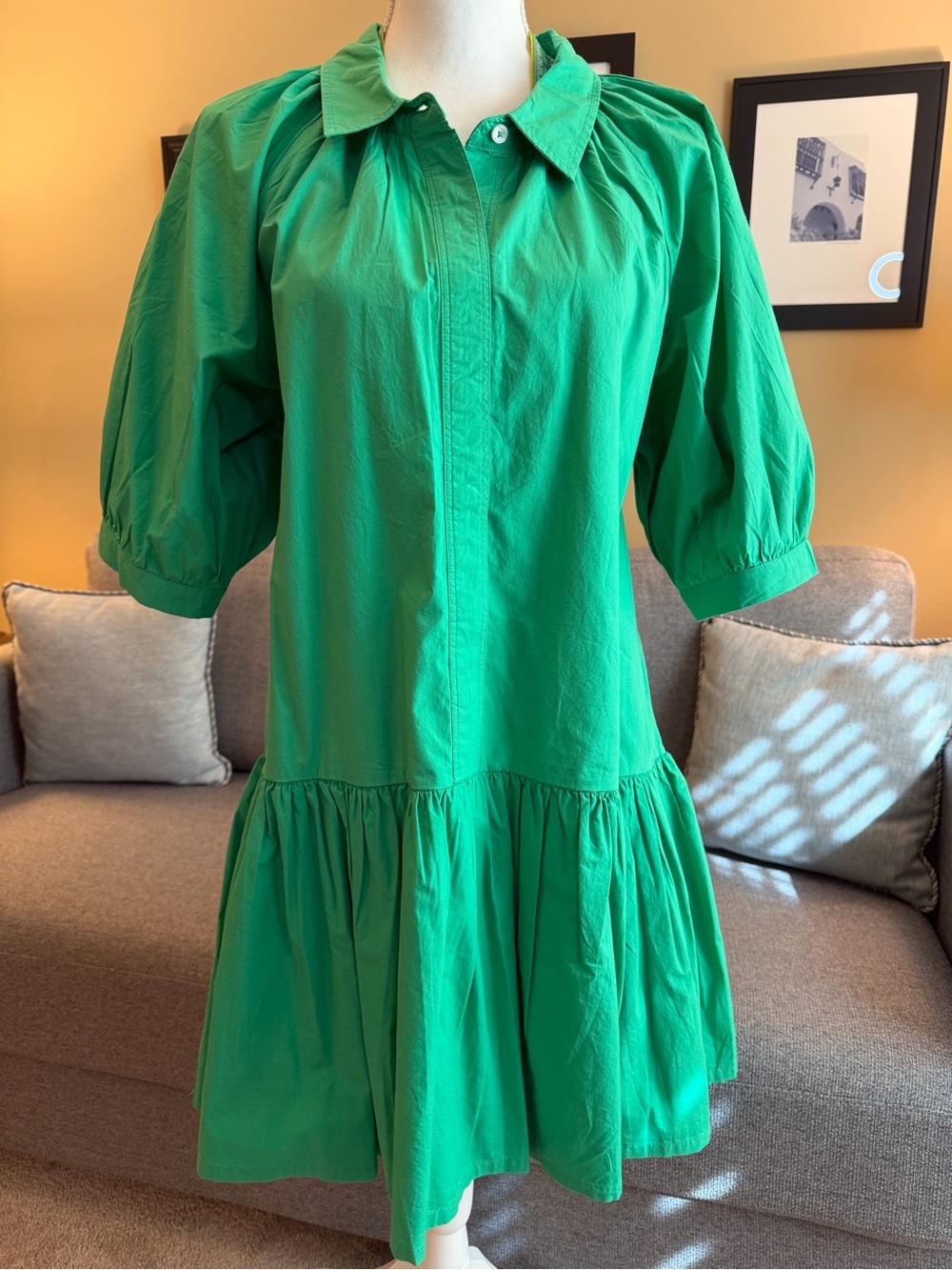 Addison Bay NWT “Bardot” Green Puff-Sleeve Dress
